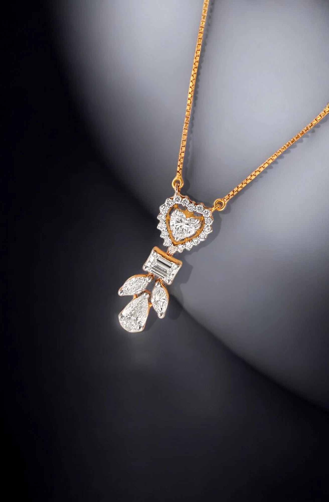 Heart Cascade Pendant- A beautiful lab-grown diamond jewelry piece, showcasing sparkling diamonds set in a stylish design, perfect for special occasions.