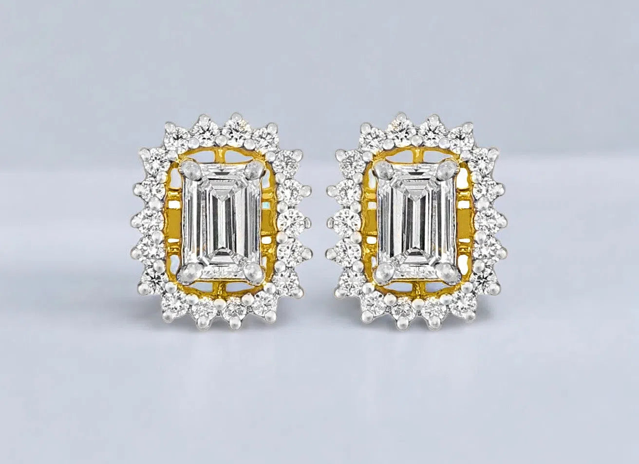 Emerald Halo Studs- A beautiful lab-grown diamond jewelry piece, showcasing sparkling diamonds set in a stylish design, perfect for special occasions.