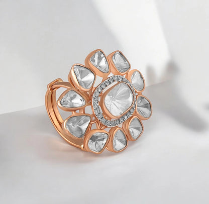 Floral Polki Ring- A beautiful lab-grown diamond jewelry piece, showcasing sparkling diamonds set in a stylish design, perfect for special occasions.