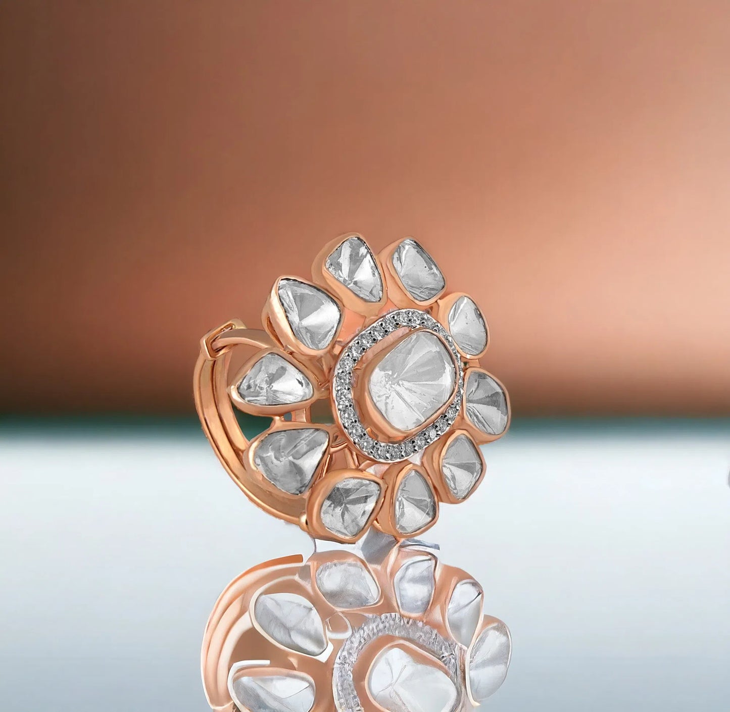 Floral Polki Ring- A beautiful lab-grown diamond jewelry piece, showcasing sparkling diamonds set in a stylish design, perfect for special occasions.