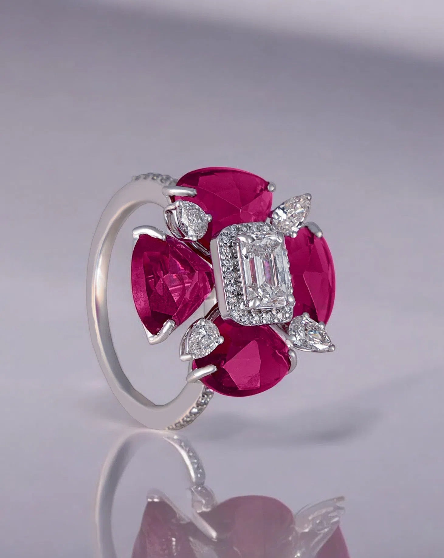 Crimson Radiance Ring- A beautiful lab-grown diamond jewelry piece, showcasing sparkling diamonds set in a stylish design, perfect for special occasions.