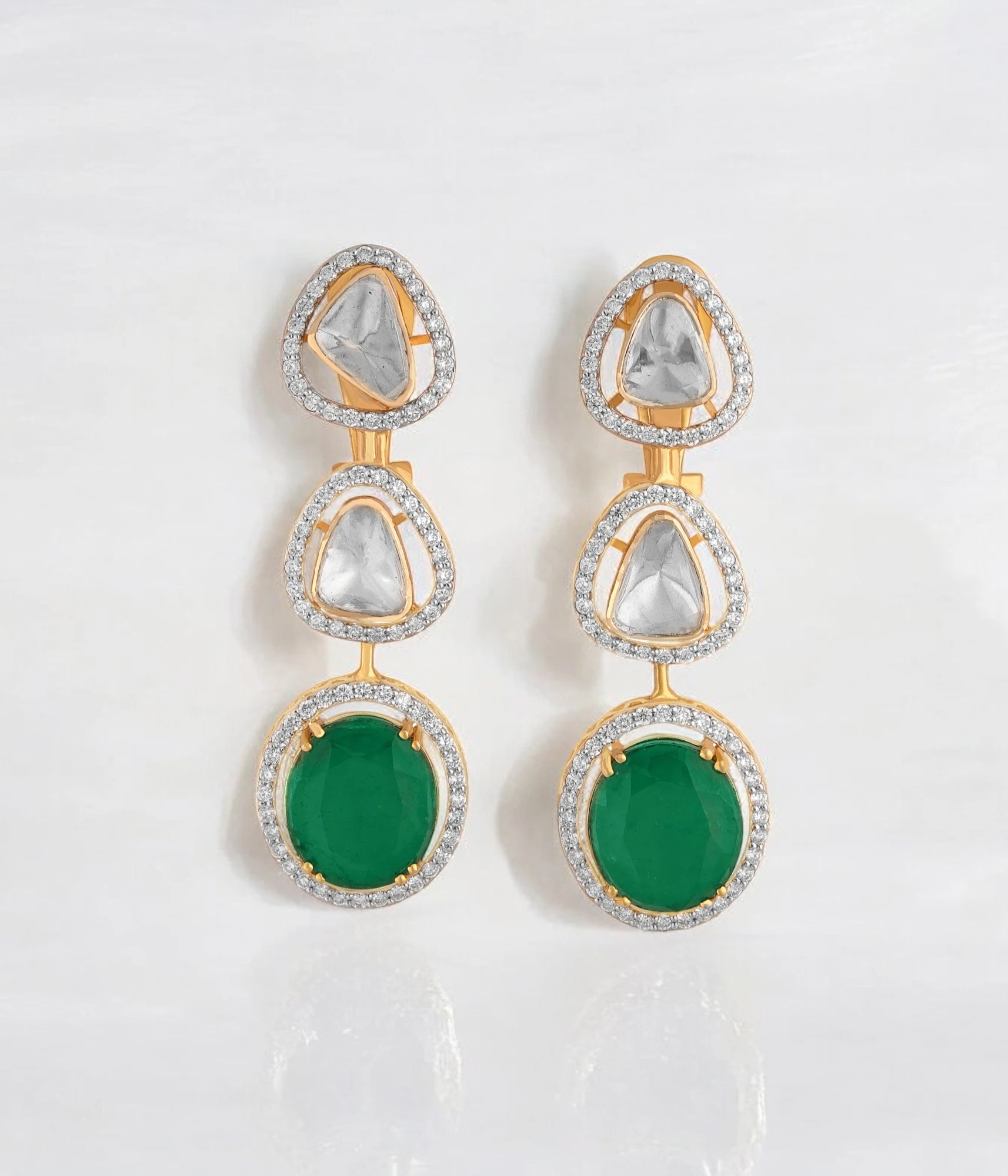 Emerald Polki Earrings- A beautiful lab-grown diamond jewelry piece, showcasing sparkling diamonds set in a stylish design, perfect for special occasions.