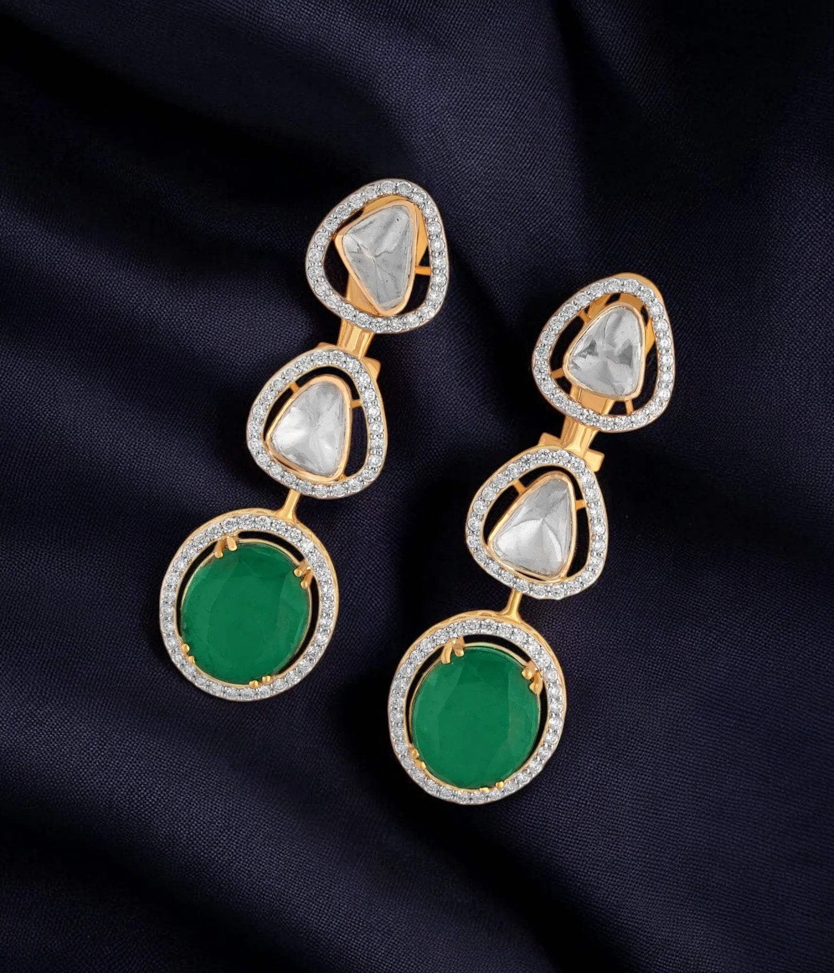 Emerald Polki Earrings- A beautiful lab-grown diamond jewelry piece, showcasing sparkling diamonds set in a stylish design, perfect for special occasions.